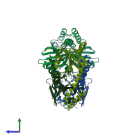PDB entry 1yqf coloured by chain, side view.