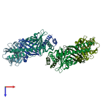 PDB entry 1yqf coloured by chain, top view.