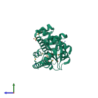 PDB entry 1yqg coloured by chain, side view.