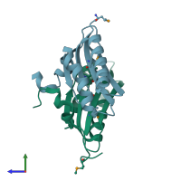 PDB entry 1yqh coloured by chain, side view.