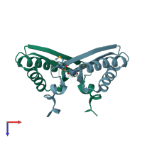PDB entry 1yqh coloured by chain, top view.