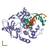 PDB entry 1yqm coloured by chain, front view.