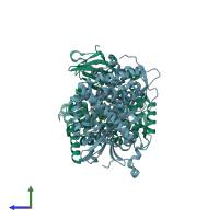 PDB entry 1yqo coloured by chain, side view.