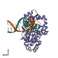 PDB entry 1yqr coloured by chain, side view.