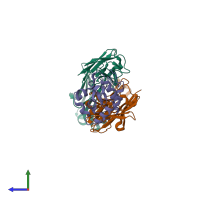 PDB entry 1yqv coloured by chain, side view.