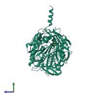 PDB entry 1yr2 coloured by chain, side view.