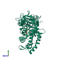 PDB entry 1yrc coloured by chain, side view.