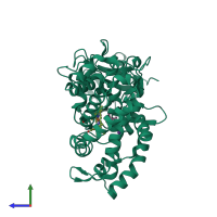 PDB entry 1yrd coloured by chain, side view.