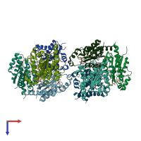 PDB entry 1yrh coloured by chain, top view.