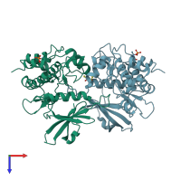PDB entry 1yrp coloured by chain, top view.