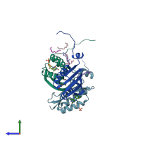 PDB entry 1yrx coloured by chain, side view.