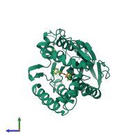 PDB entry 1ys1 coloured by chain, side view.