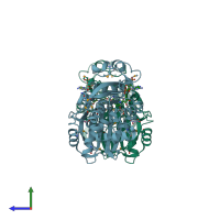 PDB entry 1ys4 coloured by chain, side view.