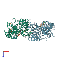 PDB entry 1ys4 coloured by chain, top view.