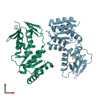 PDB entry 1ys6 coloured by chain, front view.
