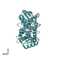 PDB entry 1ys6 coloured by chain, side view.