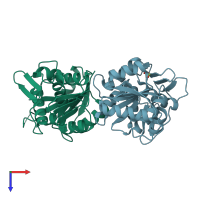 PDB entry 1ys6 coloured by chain, top view.