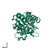 PDB entry 1ys9 coloured by chain, side view.