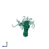 PDB entry 1ysm coloured by chain, ensemble of 20 models, side view.