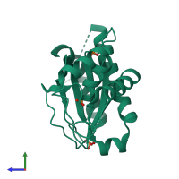 PDB entry 1ysq coloured by chain, side view.