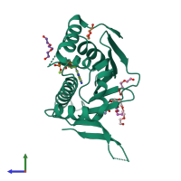PDB entry 1yt0 coloured by chain, side view.