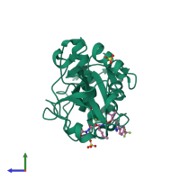 PDB entry 1yt7 coloured by chain, side view.