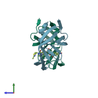 PDB entry 1yt9 coloured by chain, side view.