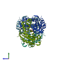 PDB entry 1yta coloured by chain, side view.