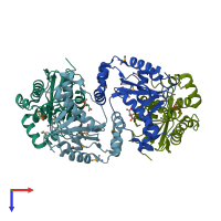 PDB entry 1yta coloured by chain, top view.