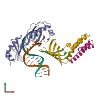 PDB entry 1ytf coloured by chain, front view.
