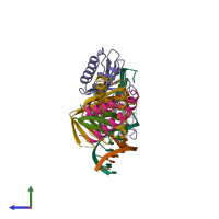PDB entry 1ytf coloured by chain, side view.