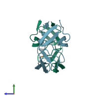 PDB entry 1ytg coloured by chain, side view.