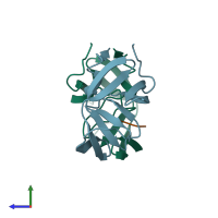 PDB entry 1yth coloured by chain, side view.