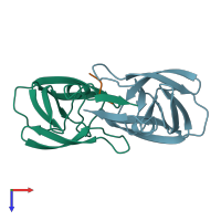 PDB entry 1yth coloured by chain, top view.