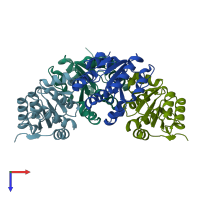 PDB entry 1ytl coloured by chain, top view.