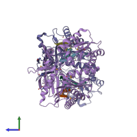 PDB entry 1ytu coloured by chain, side view.