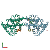 PDB entry 1yuc coloured by chain, front view.