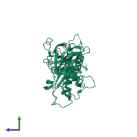 PDB entry 1yue coloured by chain, side view.