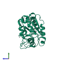 PDB entry 1yuo coloured by chain, side view.