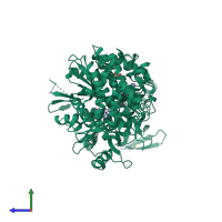 PDB entry 1yv3 coloured by chain, side view.
