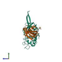 PDB entry 1yvb coloured by chain, side view.