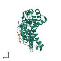 Hetero dimeric assembly 1 of PDB entry 1yvh coloured by chemically distinct molecules, side view.