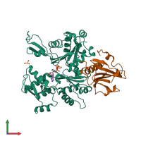 PDB entry 1yvn coloured by chain, front view.