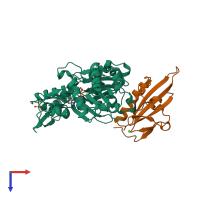 PDB entry 1yvn coloured by chain, top view.