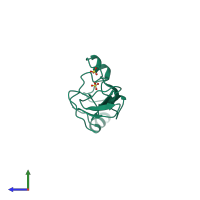 PDB entry 1yvs coloured by chain, side view.