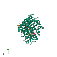 PDB entry 1yw1 coloured by chain, side view.