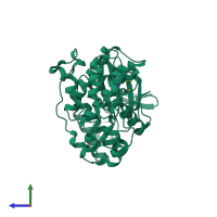 PDB entry 1yw2 coloured by chain, side view.