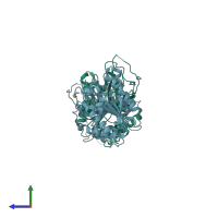 PDB entry 1yw4 coloured by chain, side view.