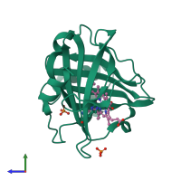 PDB entry 1ywa coloured by chain, side view.