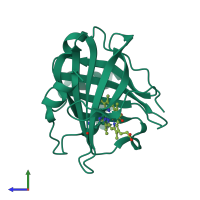 PDB entry 1ywc coloured by chain, side view.